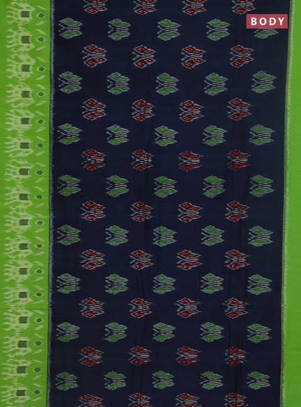 Ikat cotton saree peacock blue and light green with allover ikat butta weaves and long ikat style border