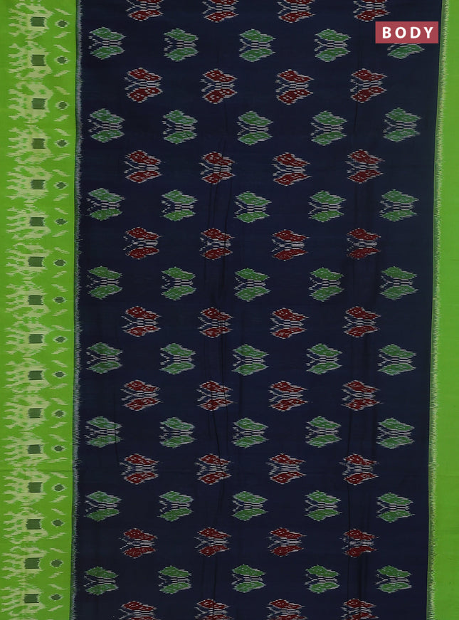 Ikat cotton saree peacock blue and light green with allover ikat butta weaves and long ikat style border