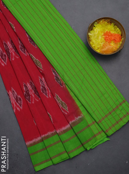 Ikat cotton saree pink and light green with allover ikat butta weaves and simple border