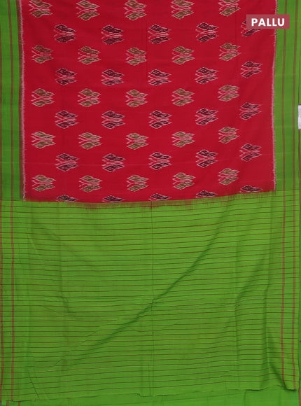 Ikat cotton saree pink and light green with allover ikat butta weaves and simple border