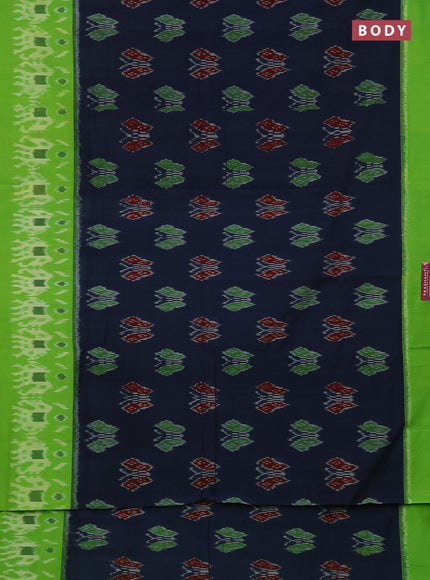 Ikat cotton saree peacock blue and light green with allover ikat butta weaves and simple border