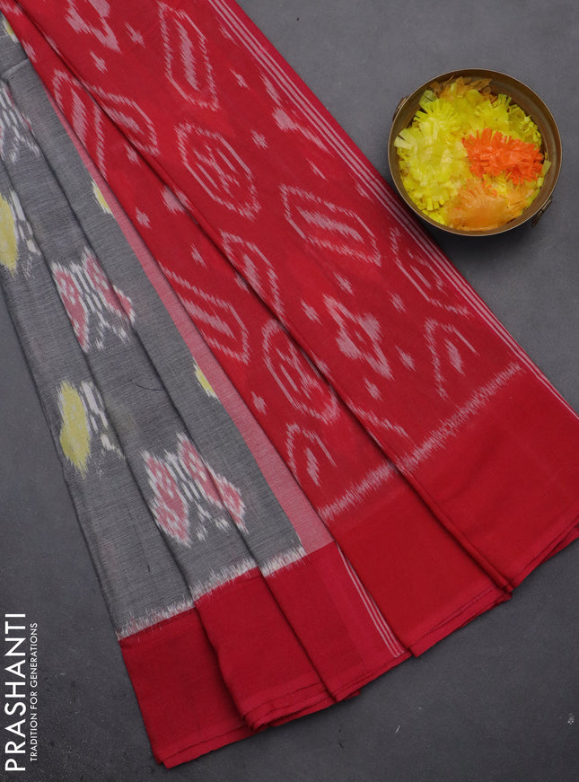 Ikat cotton saree grey and pink with allover ikat butta weaves and simple border