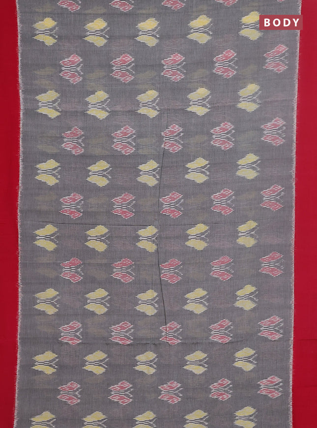 Ikat cotton saree grey and pink with allover ikat butta weaves and simple border