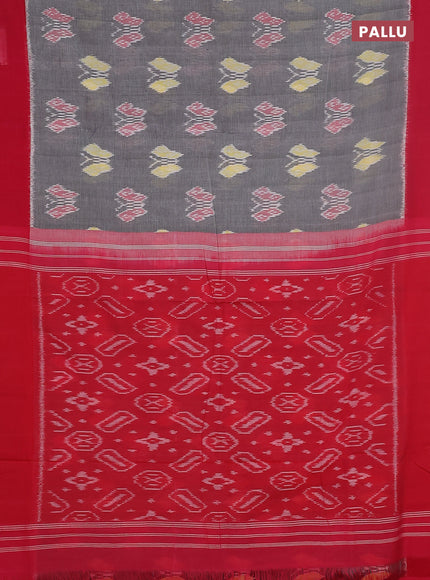 Ikat cotton saree grey and pink with allover ikat butta weaves and simple border