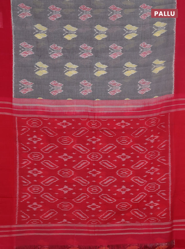Ikat cotton saree grey and pink with allover ikat butta weaves and simple border
