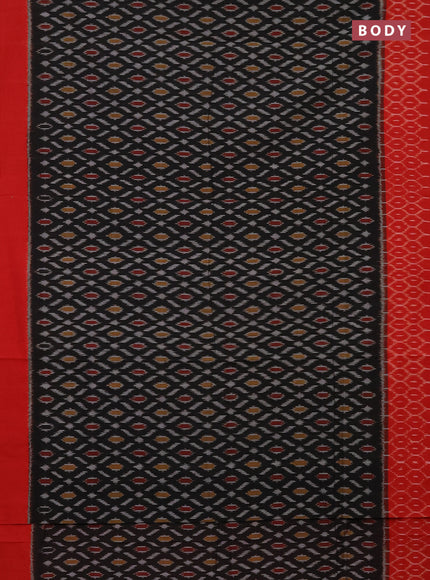 Ikat cotton saree black and red with allover ikat weaves and simple border