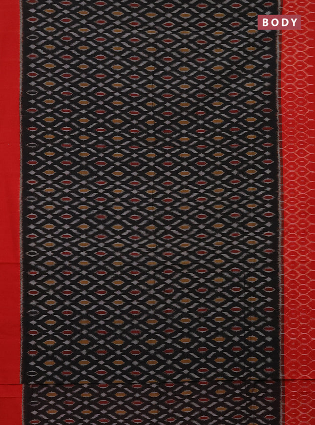 Ikat cotton saree black and red with allover ikat weaves and simple border