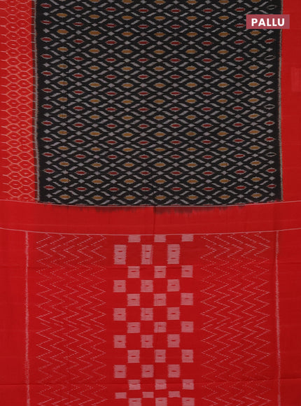 Ikat cotton saree black and red with allover ikat weaves and simple border
