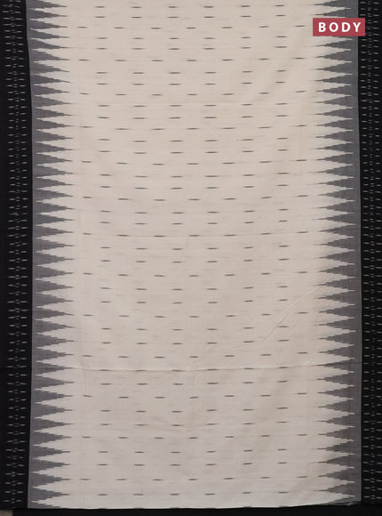 Ikat cotton saree off white and black with allover ikat butta weaves and temple design simple border