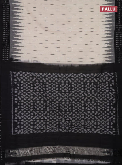 Ikat cotton saree off white and black with allover ikat butta weaves and temple design simple border