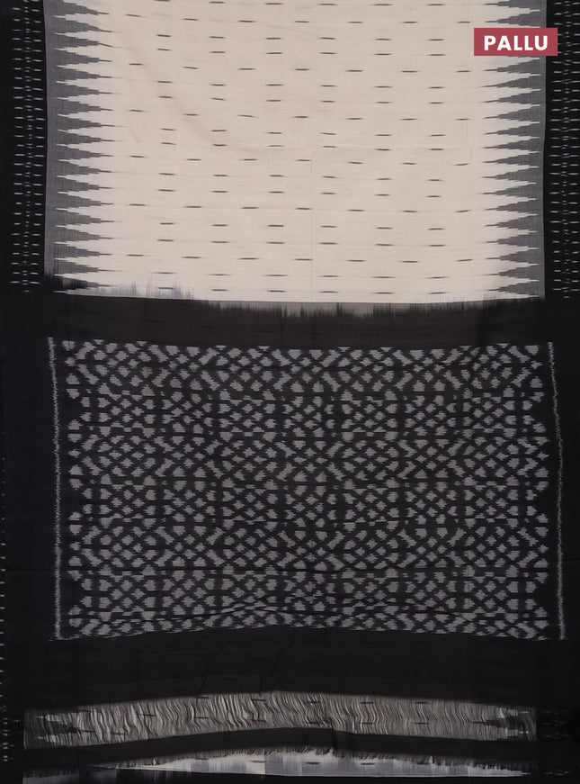 Ikat cotton saree off white and black with allover ikat butta weaves and temple design simple border