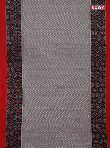 Ikat cotton saree grey black and red with allover ikat weaves and long ikat border