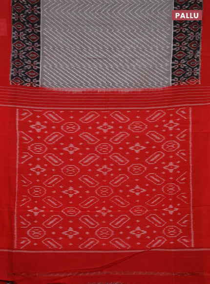 Ikat cotton saree grey black and red with allover ikat weaves and long ikat border