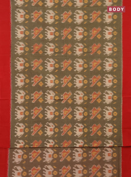 Ikat cotton saree chikku shade and red with allover ikat weaves and simple border