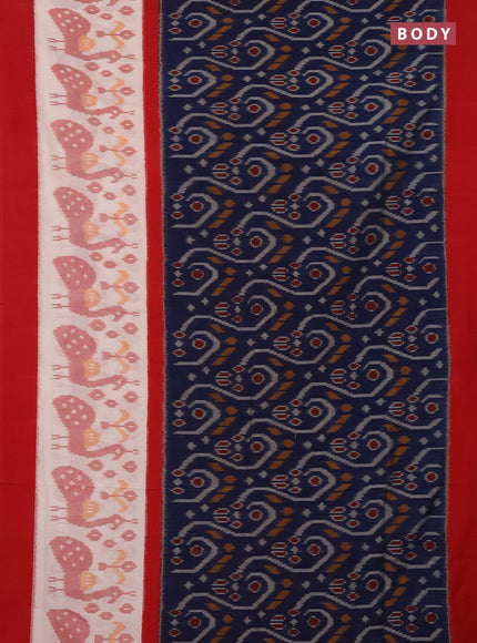 Ikat cotton saree peacock blue and off white red with allover ikat weaves and long ikat border