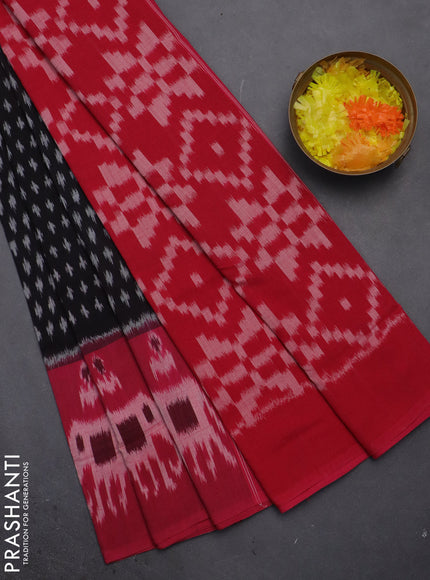 Ikat cotton saree black and pink with allover ikat butta weaves and long ikat border