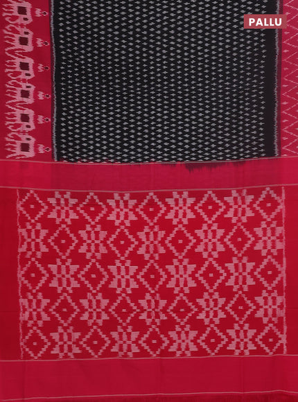 Ikat cotton saree black and pink with allover ikat butta weaves and long ikat border