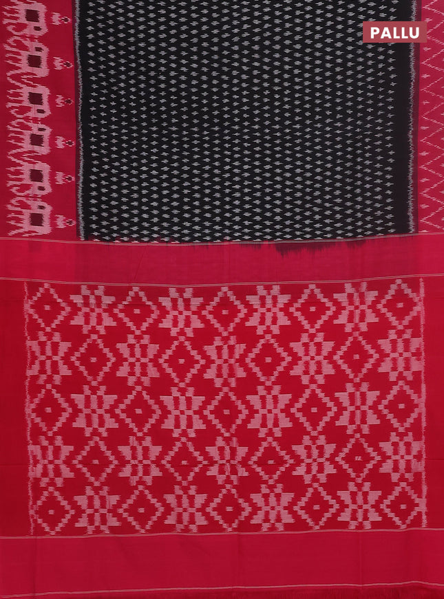Ikat cotton saree black and pink with allover ikat butta weaves and long ikat border