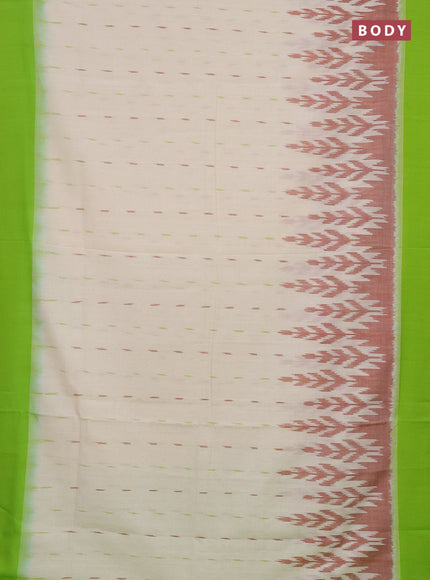 Ikat cotton saree off white and light green with allover ikat butta weaves and temple design simple border