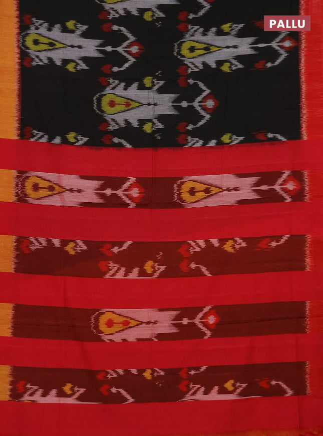 Ikat cotton saree black with allover ikat weaves and ganga jamuna border