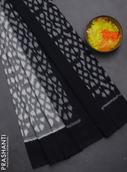 Ikat cotton saree grey and black with allover ikat weaves and simple border