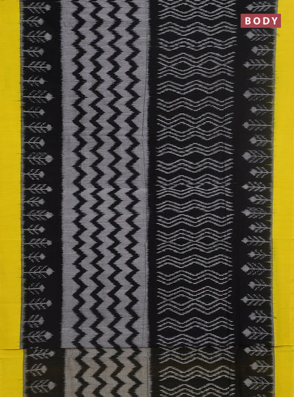 Ikat cotton saree black and yellow with allover ikat weaves and simple border