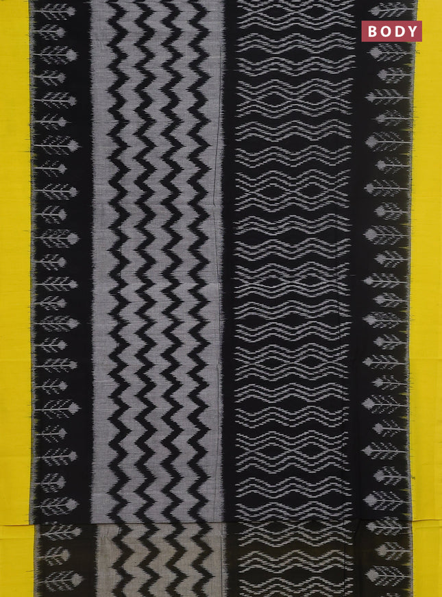 Ikat cotton saree black and yellow with allover ikat weaves and simple border