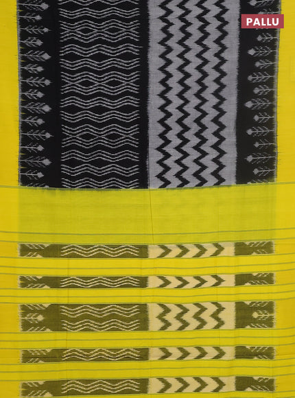 Ikat cotton saree black and yellow with allover ikat weaves and simple border