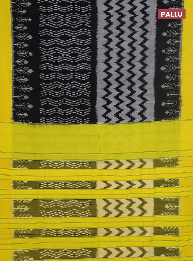 Ikat cotton saree black and yellow with allover ikat weaves and simple border