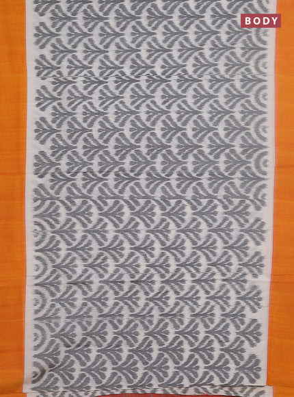 Ikat cotton saree off white and mango yellow with allover ikat weaves and simple border