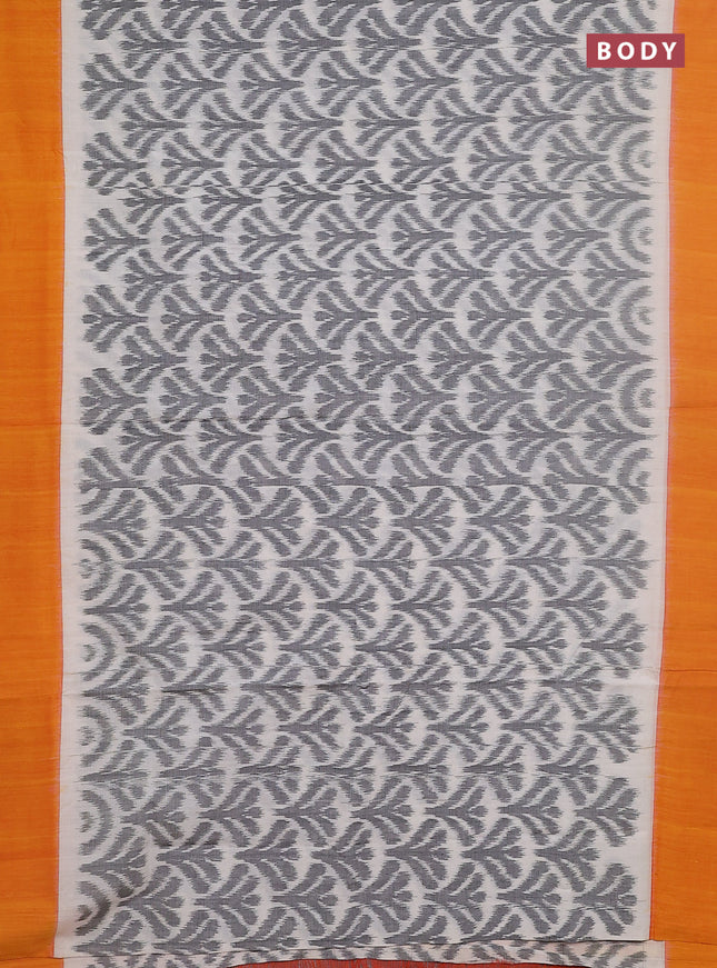 Ikat cotton saree off white and mango yellow with allover ikat weaves and simple border