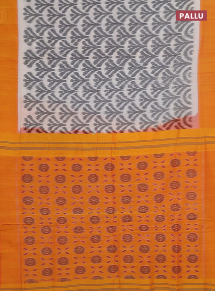 Ikat cotton saree off white and mango yellow with allover ikat weaves and simple border