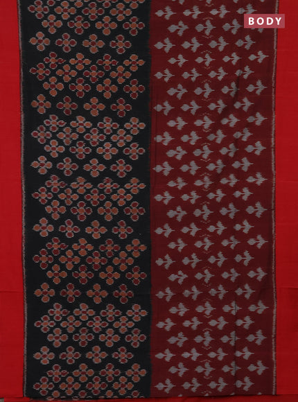 Ikat cotton saree maroon black and red with allover half & half style and simple border
