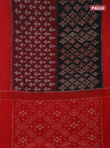 Ikat cotton saree maroon black and red with allover half & half style and simple border