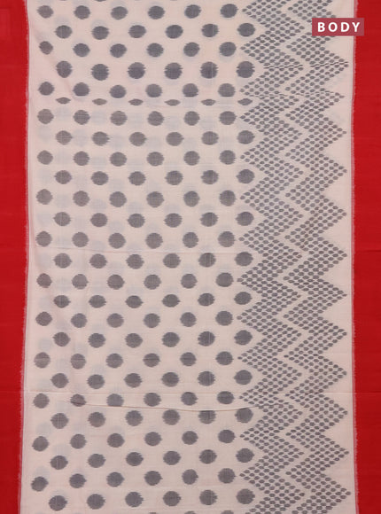 Ikat cotton saree off white and red with allover ikat butta weaves and simple border