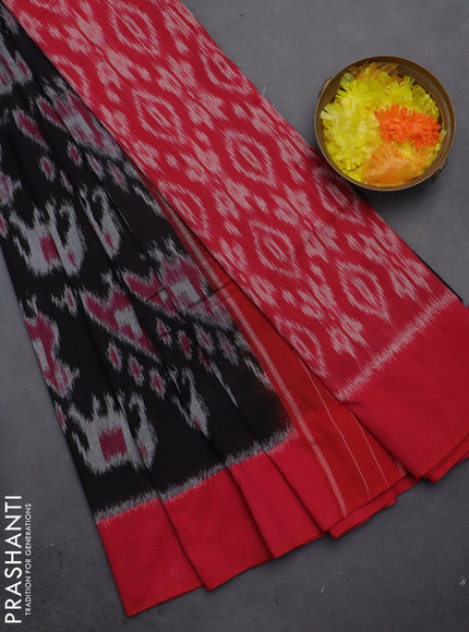 Ikat cotton saree black and pink with allover ikat weaves and simple border