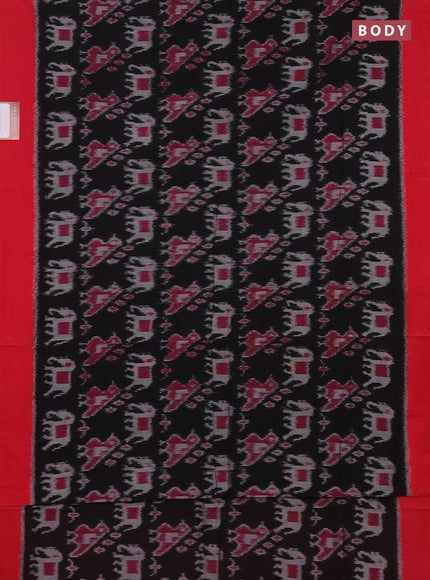 Ikat cotton saree black and pink with allover ikat weaves and simple border