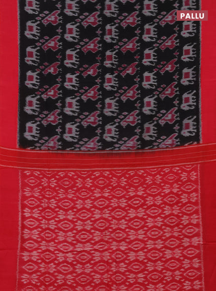 Ikat cotton saree black and pink with allover ikat weaves and simple border