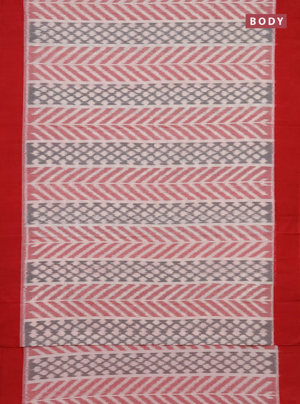 Ikat cotton saree off white and red with allover ikat weaves and simple border