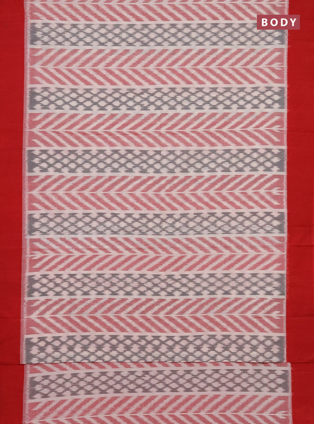 Ikat cotton saree off white and red with allover ikat weaves and simple border