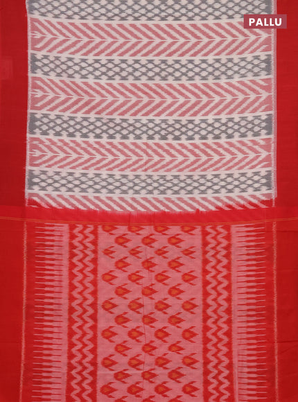 Ikat cotton saree off white and red with allover ikat weaves and simple border