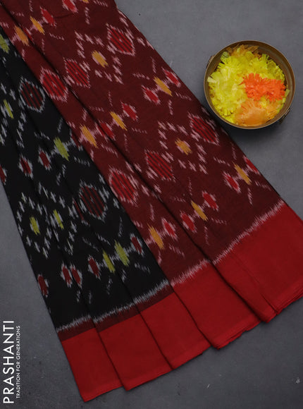 Ikat cotton saree black and red with allover ikat weaves and simple border