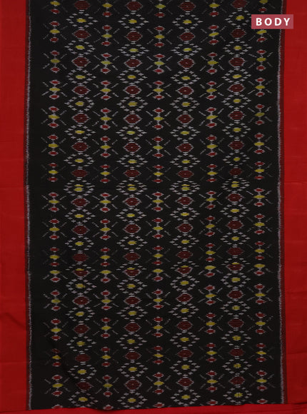 Ikat cotton saree black and red with allover ikat weaves and simple border