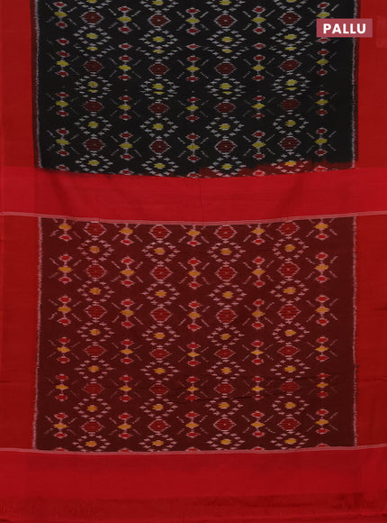 Ikat cotton saree black and red with allover ikat weaves and simple border