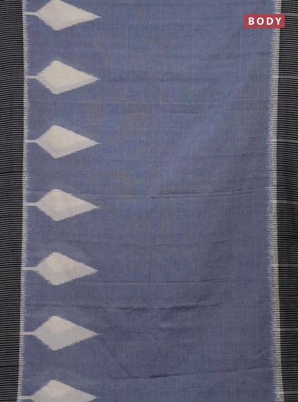 Ikat cotton saree bluish grey and black with plain body and simple border