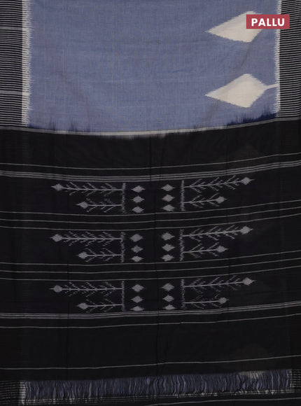 Ikat cotton saree bluish grey and black with plain body and simple border