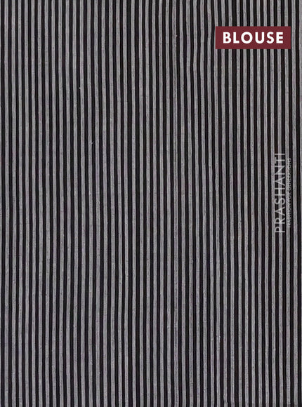 Ikat cotton saree bluish grey and black with plain body and simple border