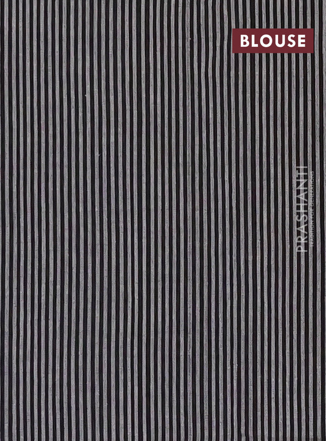 Ikat cotton saree bluish grey and black with plain body and simple border