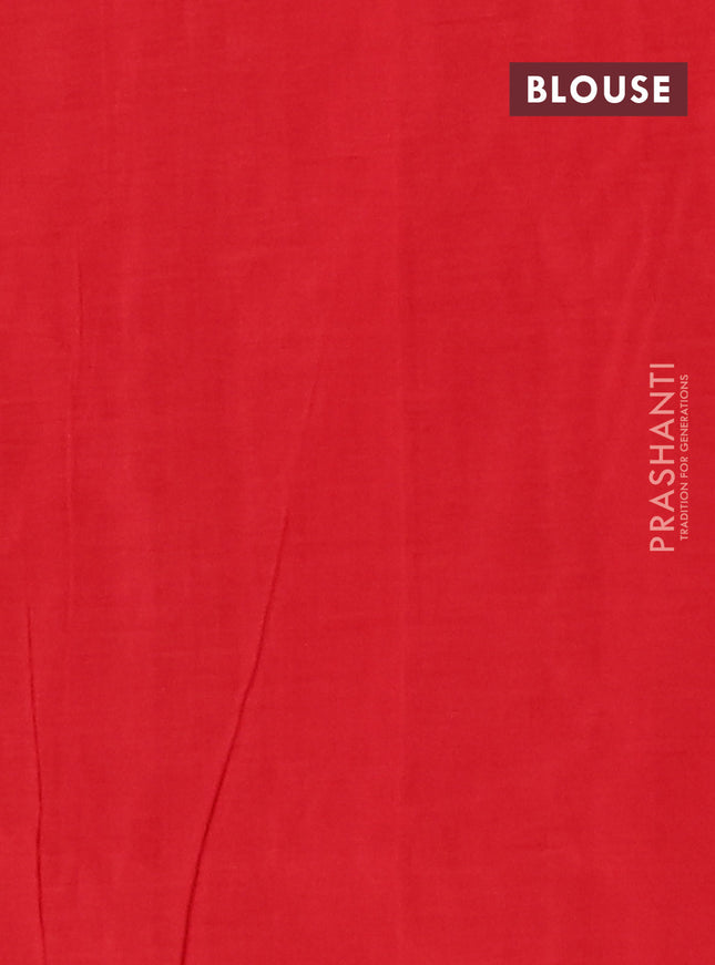 Ikat cotton saree peacock blue and red with allover ikat weaves and simple border