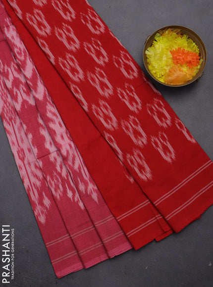 Ikat cotton saree pink shade and red with allover ikat weaves and simple border